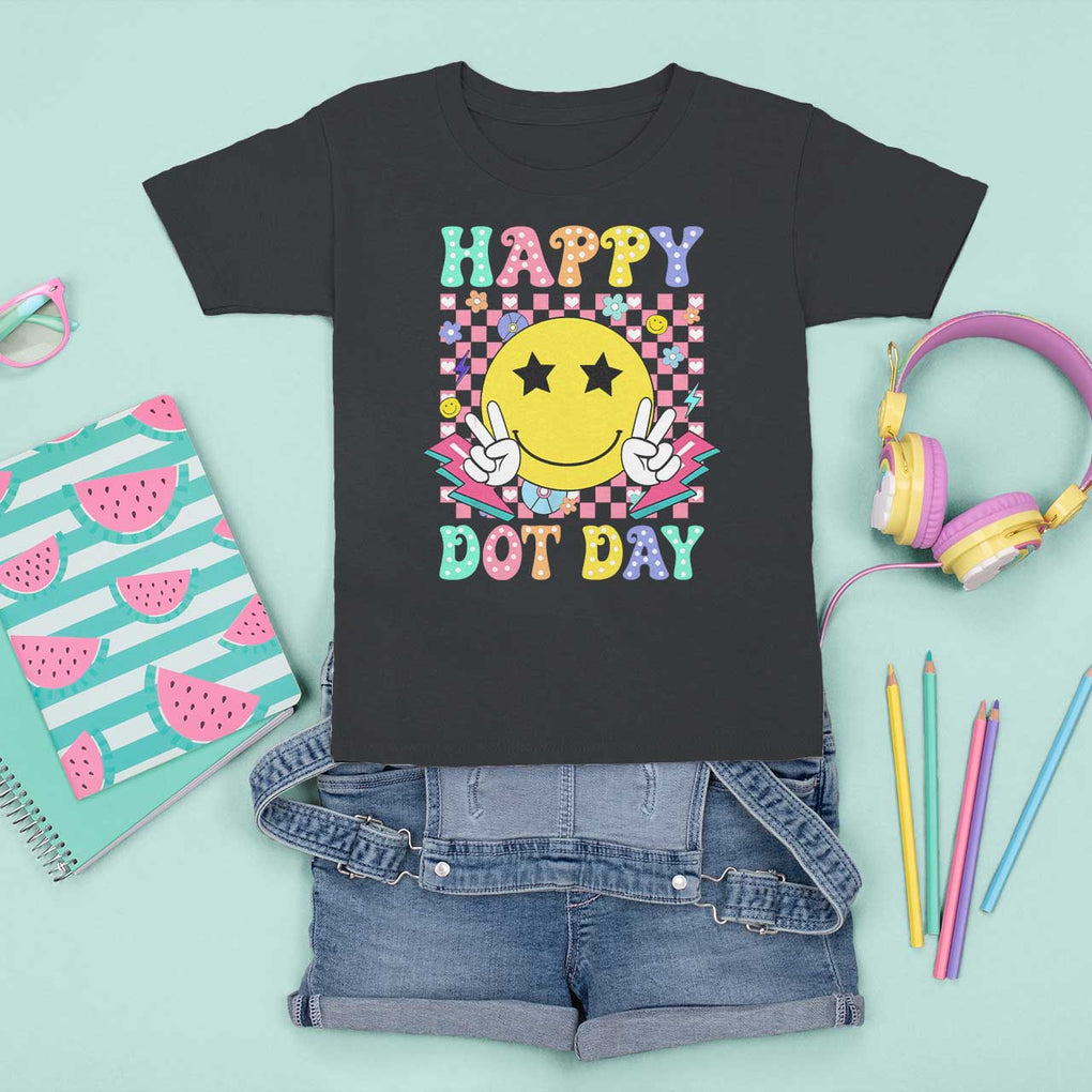 Happy Dot Day T Shirt For Kid Cute Smile Face Retro Groovy TS02 Black Print Your Wear