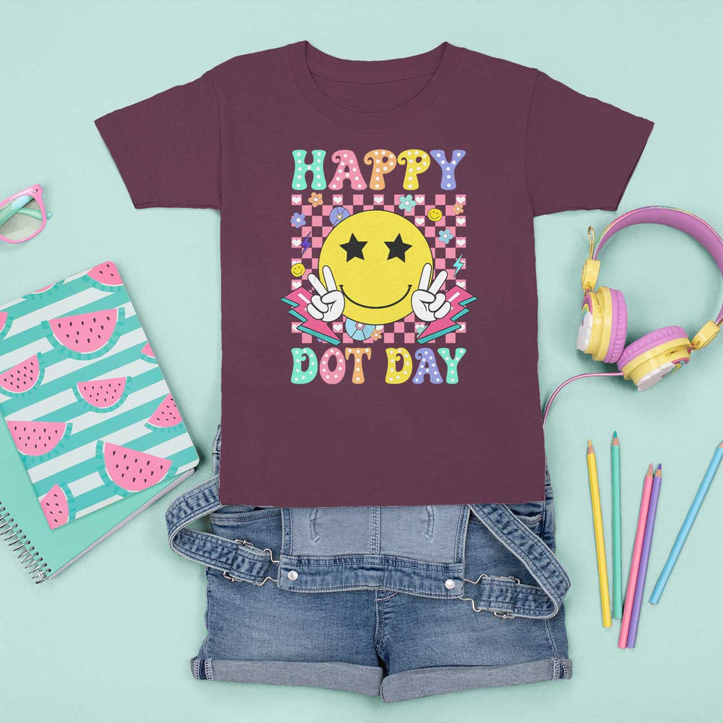 Happy Dot Day T Shirt For Kid Cute Smile Face Retro Groovy TS02 Maroon Print Your Wear