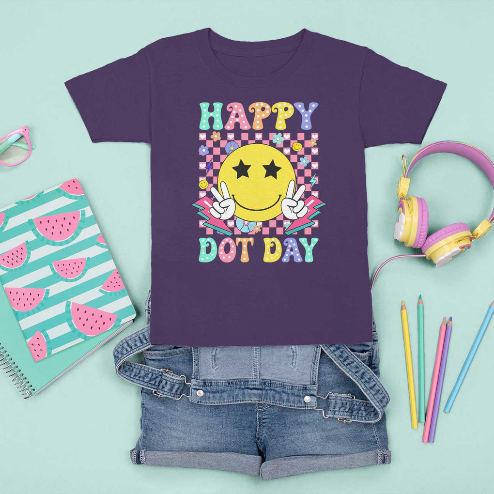 Happy Dot Day T Shirt For Kid Cute Smile Face Retro Groovy TS02 Purple Print Your Wear