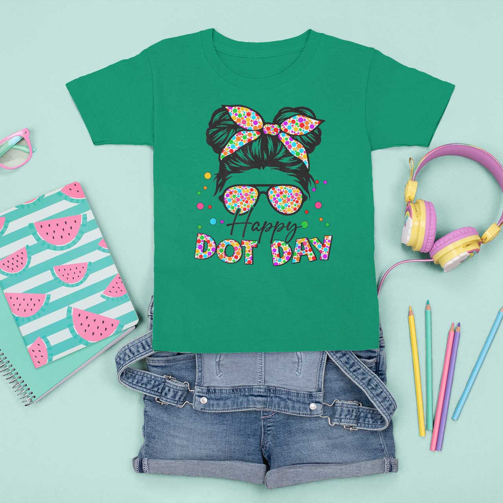 Happy Dot Day Messy Bun Girl T Shirt For Kid Colorful Polka Dots TS02 Irish Green Print Your Wear