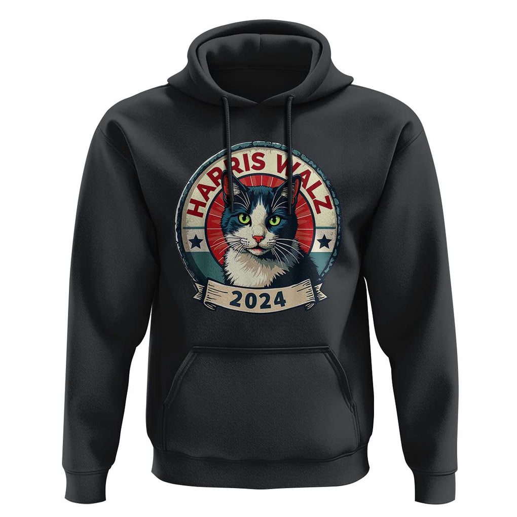 Harris Walz 2024 Hoodie Funny Cat Election Kamala Harris Tim Waltz TS02 Black Print Your Wear