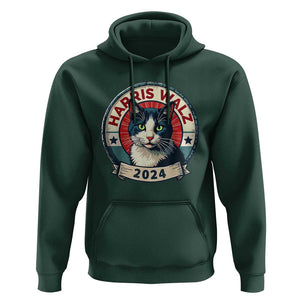 Harris Walz 2024 Hoodie Funny Cat Election Kamala Harris Tim Waltz TS02 Dark Forest Green Print Your Wear