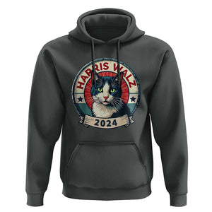 Harris Walz 2024 Hoodie Funny Cat Election Kamala Harris Tim Waltz TS02 Dark Heather Print Your Wear