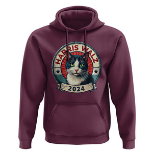 Harris Walz 2024 Hoodie Funny Cat Election Kamala Harris Tim Waltz TS02 Maroon Print Your Wear