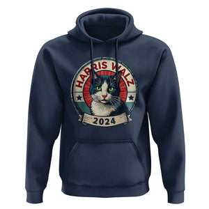 Harris Walz 2024 Hoodie Funny Cat Election Kamala Harris Tim Waltz TS02 Navy Print Your Wear