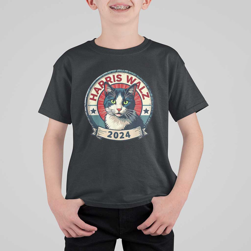 Harris Walz 2024 T Shirt For Kid Funny Cat Election Kamala Harris Tim Waltz TS02 Black Print Your Wear