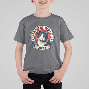 Harris Walz 2024 T Shirt For Kid Funny Cat Election Kamala Harris Tim Waltz TS02 Charcoal Print Your Wear