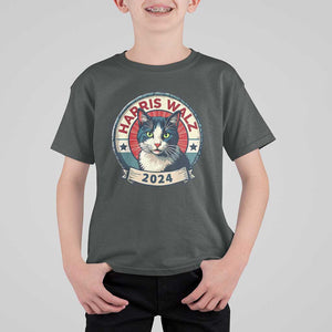 Harris Walz 2024 T Shirt For Kid Funny Cat Election Kamala Harris Tim Waltz TS02 Dark Heather Print Your Wear