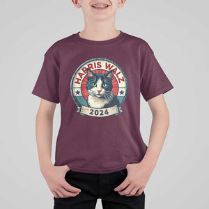 Harris Walz 2024 T Shirt For Kid Funny Cat Election Kamala Harris Tim Waltz TS02 Maroon Print Your Wear