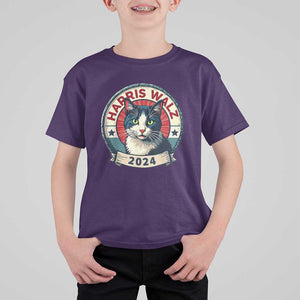 Harris Walz 2024 T Shirt For Kid Funny Cat Election Kamala Harris Tim Waltz TS02 Purple Print Your Wear
