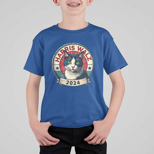Harris Walz 2024 T Shirt For Kid Funny Cat Election Kamala Harris Tim Waltz TS02 Royal Blue Print Your Wear