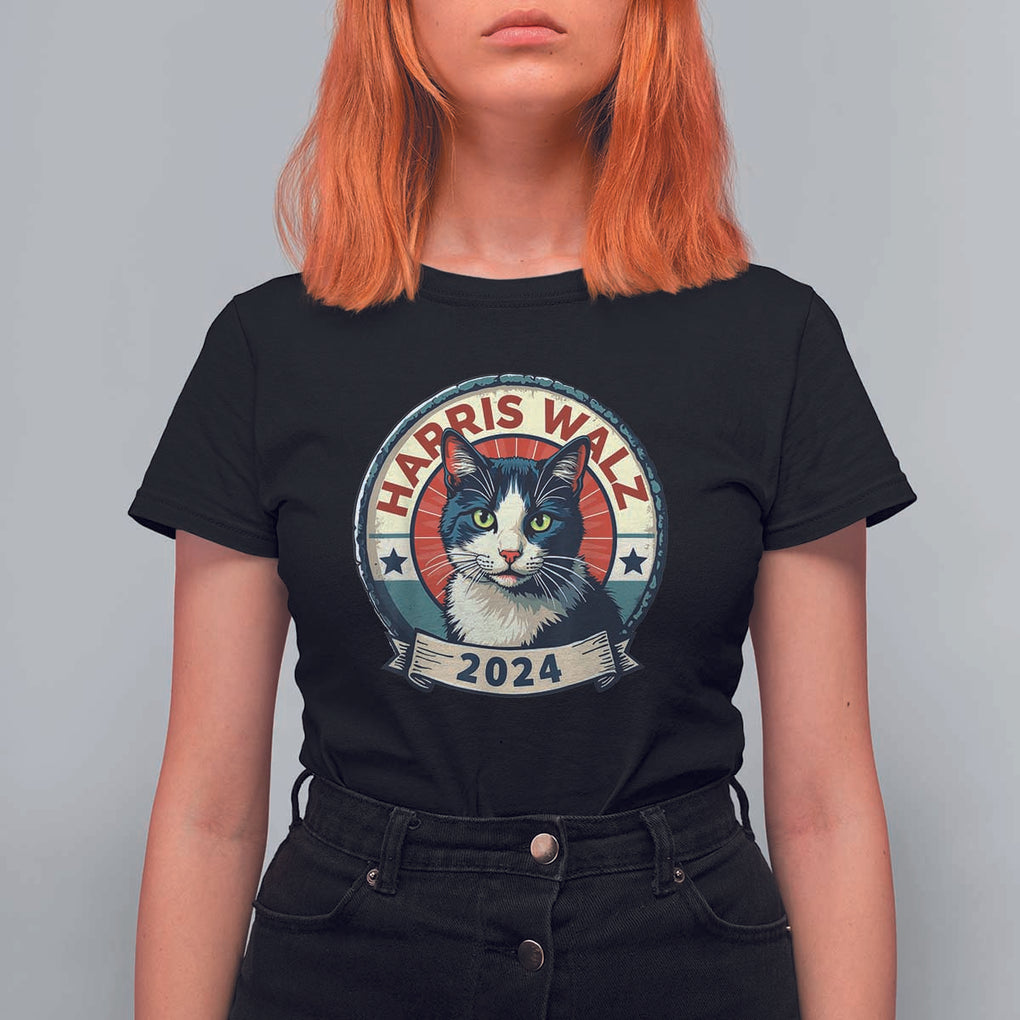 Harris Walz 2024 T Shirt For Women Funny Cat Election Kamala Harris Tim Waltz TS02 Black Print Your Wear