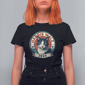 Harris Walz 2024 T Shirt For Women Funny Cat Election Kamala Harris Tim Waltz TS02 Black Print Your Wear