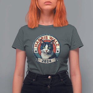 Harris Walz 2024 T Shirt For Women Funny Cat Election Kamala Harris Tim Waltz TS02 Dark Heather Print Your Wear
