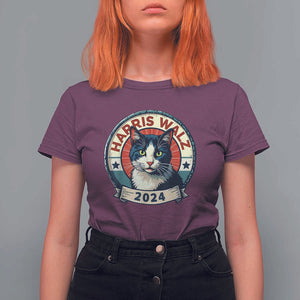 Harris Walz 2024 T Shirt For Women Funny Cat Election Kamala Harris Tim Waltz TS02 Maroon Print Your Wear