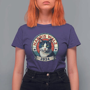Harris Walz 2024 T Shirt For Women Funny Cat Election Kamala Harris Tim Waltz TS02 Purple Print Your Wear