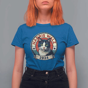 Harris Walz 2024 T Shirt For Women Funny Cat Election Kamala Harris Tim Waltz TS02 Royal Blue Print Your Wear