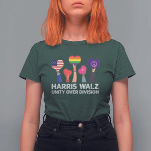 Harris Walz 2024 T Shirt For Women Unity Over Division Kamala Tim Waltz TS02 Dark Forest Green Print Your Wear