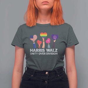 Harris Walz 2024 T Shirt For Women Unity Over Division Kamala Tim Waltz TS02 Dark Heather Print Your Wear