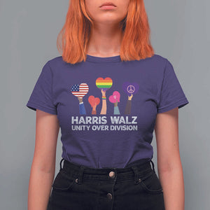 Harris Walz 2024 T Shirt For Women Unity Over Division Kamala Tim Waltz TS02 Purple Print Your Wear