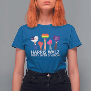 Harris Walz 2024 T Shirt For Women Unity Over Division Kamala Tim Waltz TS02 Royal Blue Print Your Wear