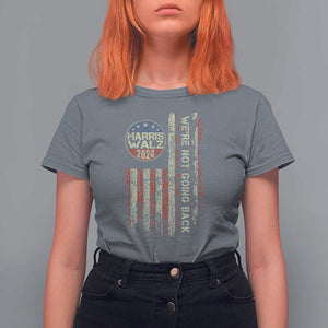 Harris Walz 2024 T Shirt For Women We're Not Going Back Election Kamala Tim Retro American Flag TS02 Charcoal Print Your Wear