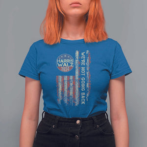 Harris Walz 2024 T Shirt For Women We're Not Going Back Election Kamala Tim Retro American Flag TS02 Royal Blue Print Your Wear