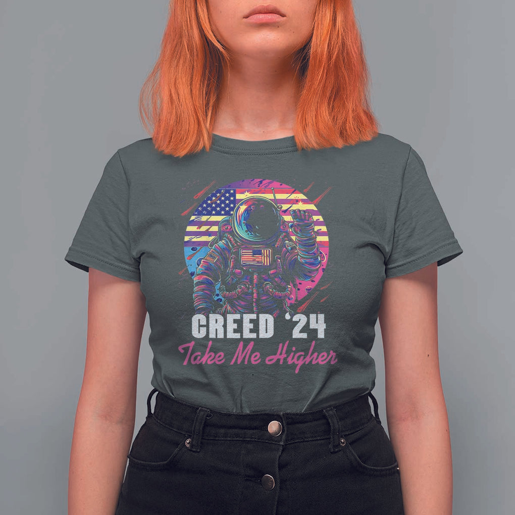 Creed '24 Take Me Higher T Shirt For Women American Astronaut Election 2024 TS02 Dark Heather Print Your Wear