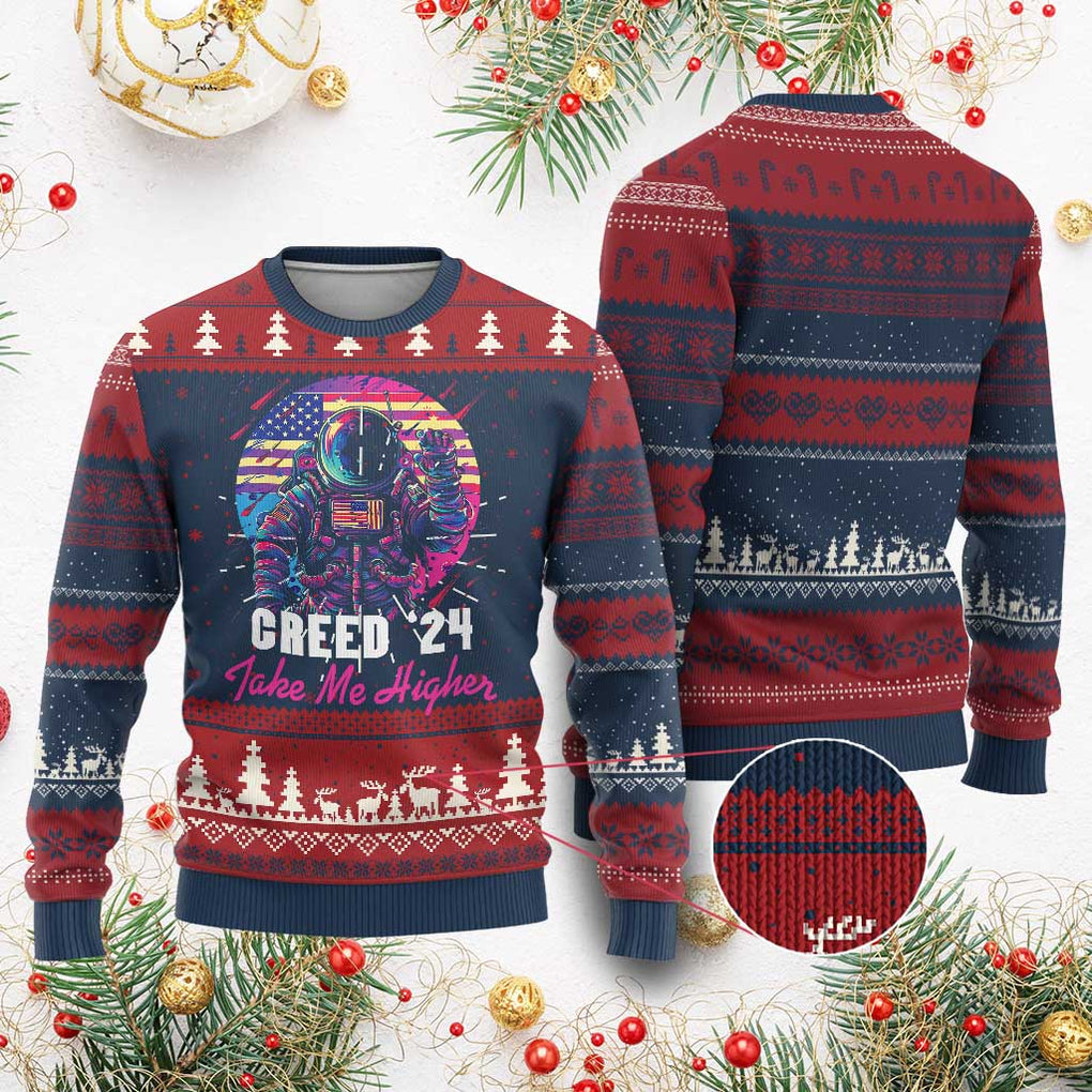 Creed '24 Take Me Higher Ugly Christmas Sweater American Astronaut Election 2024 TS02 Burgundy Print Your Wear