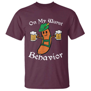 Funny Oktoberfest T Shirt On My Wurst Behavior German Sausage TS02 Maroon Print Your Wear