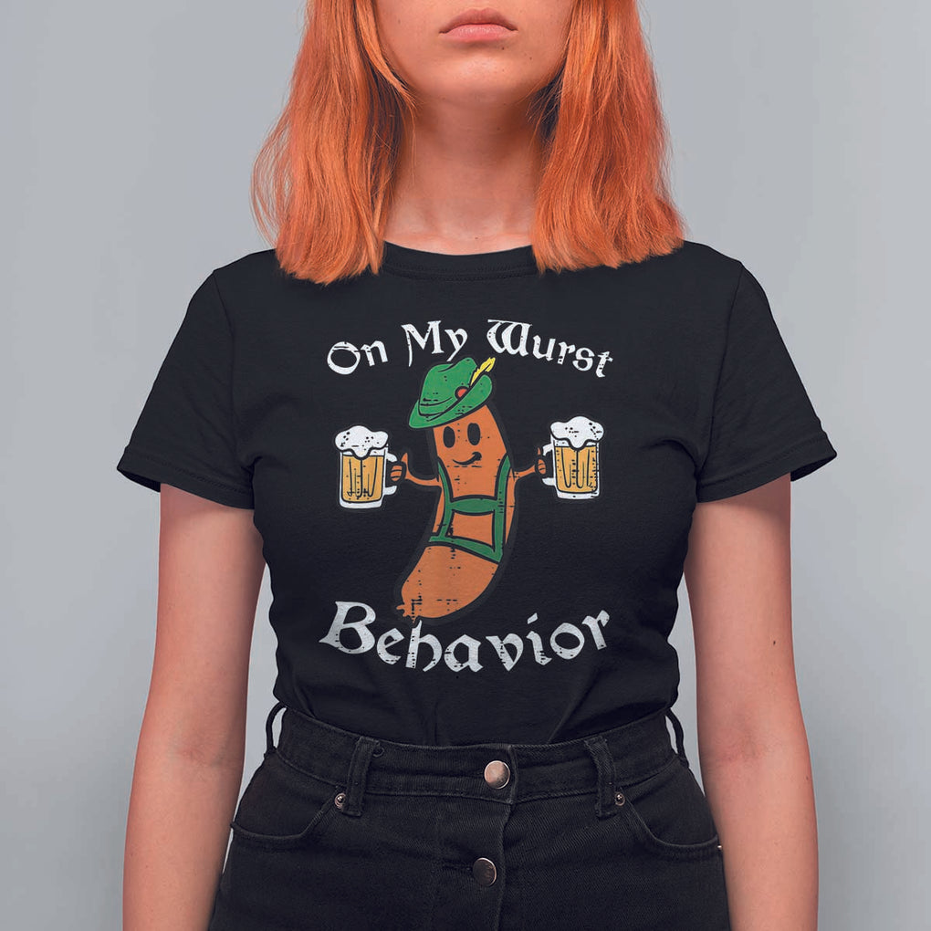 Funny Oktoberfest T Shirt For Women On My Wurst Behavior German Sausage TS02 Black Print Your Wear