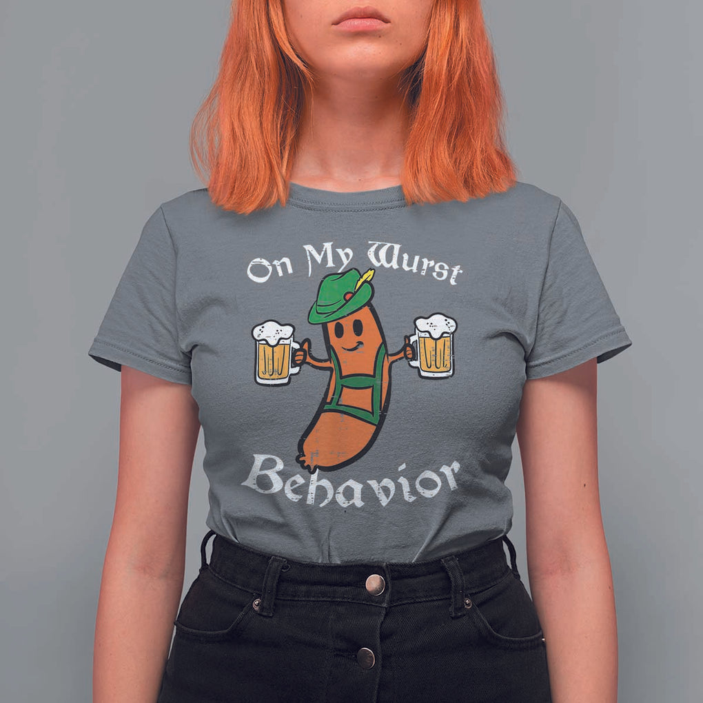 Funny Oktoberfest T Shirt For Women On My Wurst Behavior German Sausage TS02 Charcoal Print Your Wear
