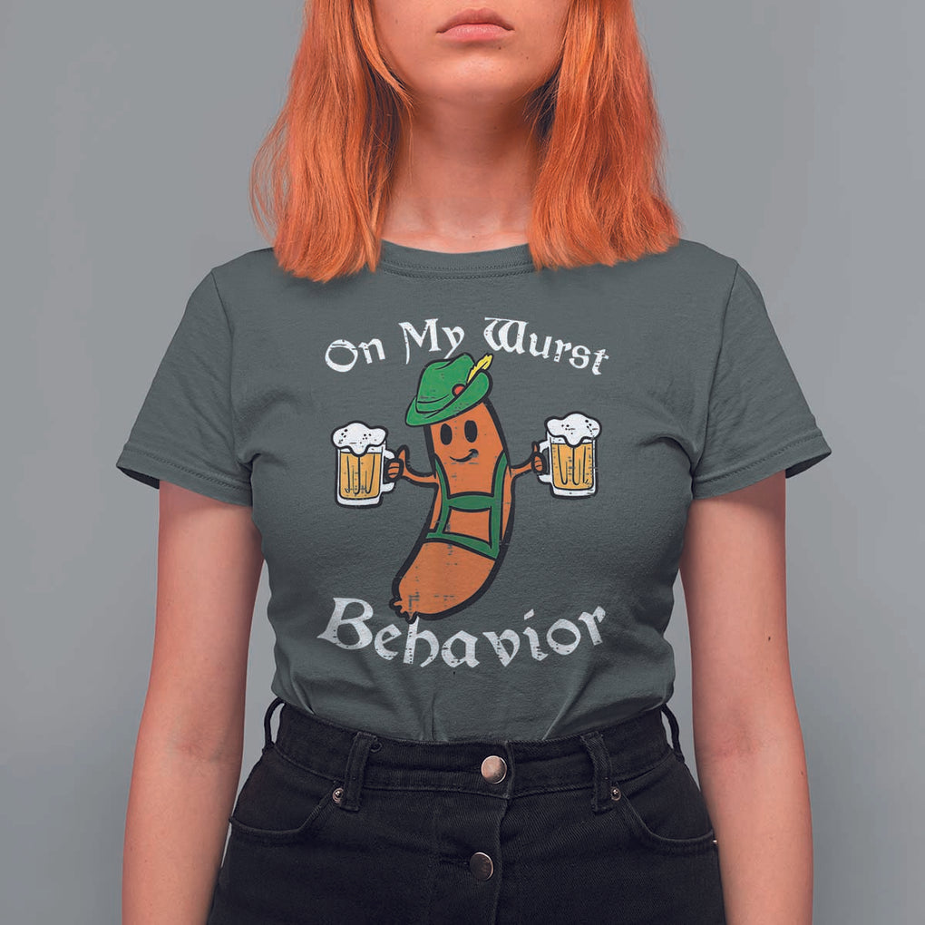 Funny Oktoberfest T Shirt For Women On My Wurst Behavior German Sausage TS02 Dark Heather Print Your Wear