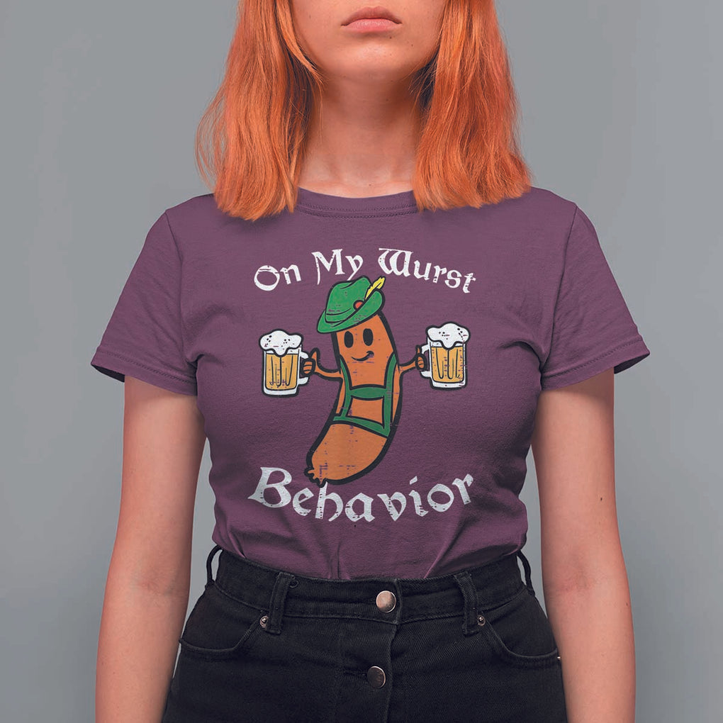 Funny Oktoberfest T Shirt For Women On My Wurst Behavior German Sausage TS02 Maroon Print Your Wear