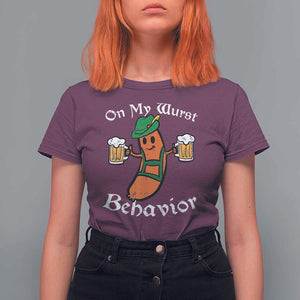Funny Oktoberfest T Shirt For Women On My Wurst Behavior German Sausage TS02 Maroon Print Your Wear