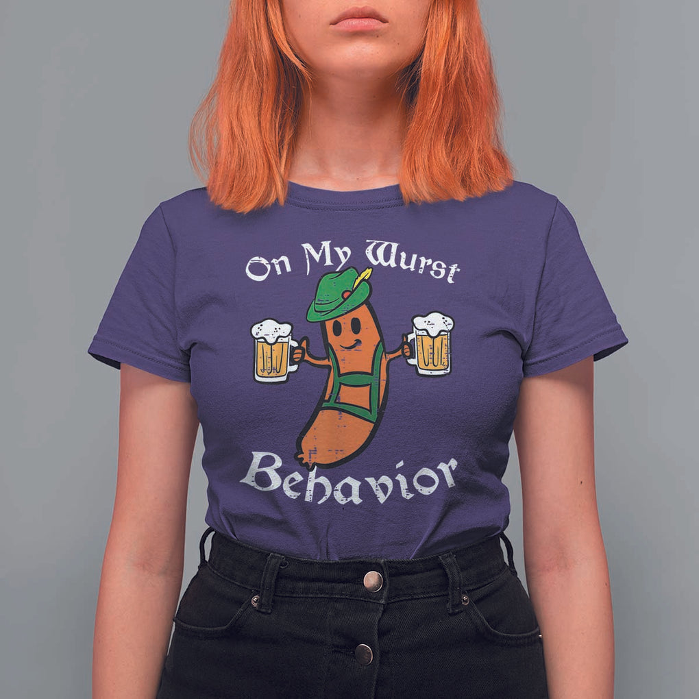 Funny Oktoberfest T Shirt For Women On My Wurst Behavior German Sausage TS02 Purple Print Your Wear