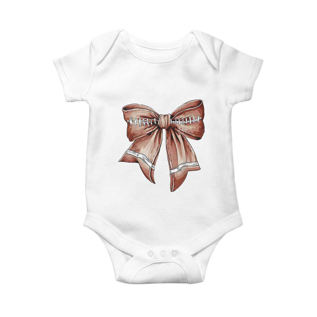 Coquette Bow Pumpkin American Football Baby Onesie Retro Thanksgiving Autumn Vibe TS02 White Print Your Wear