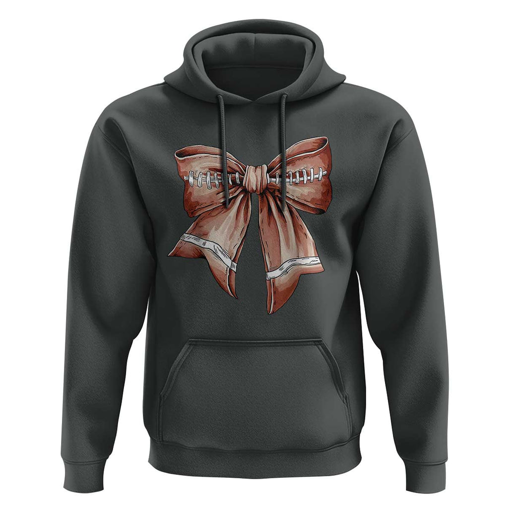 Coquette Bow Pumpkin American Football Hoodie Retro Thanksgiving Autumn Vibe TS02 Dark Heather Print Your Wear