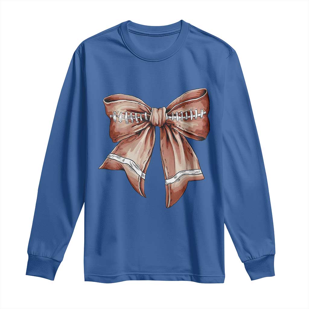 Coquette Bow Pumpkin American Football Long Sleeve Shirt Retro Thanksgiving Autumn Vibe TS02 Royal Blue Print Your Wear