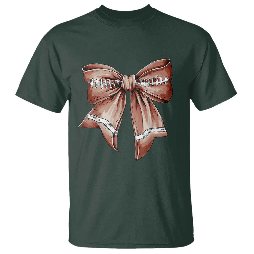 Coquette Bow Pumpkin American Football T Shirt Retro Thanksgiving Autumn Vibe TS02 Dark Forest Green Print Your Wear