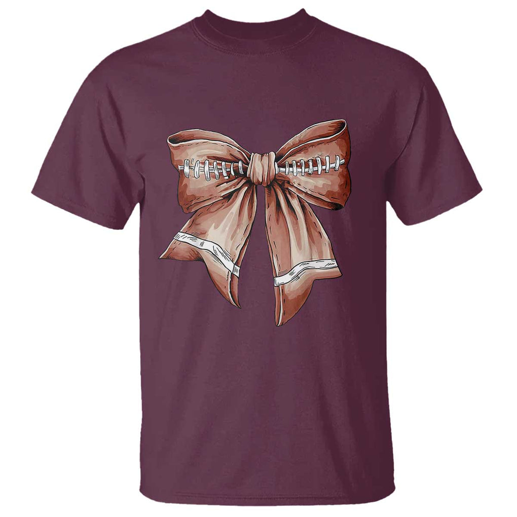 Coquette Bow Pumpkin American Football T Shirt Retro Thanksgiving Autumn Vibe TS02 Maroon Print Your Wear