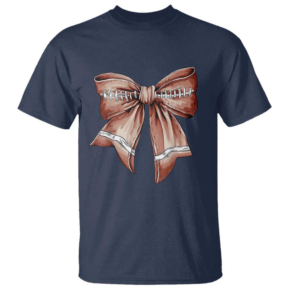 Coquette Bow Pumpkin American Football T Shirt Retro Thanksgiving Autumn Vibe TS02 Navy Print Your Wear