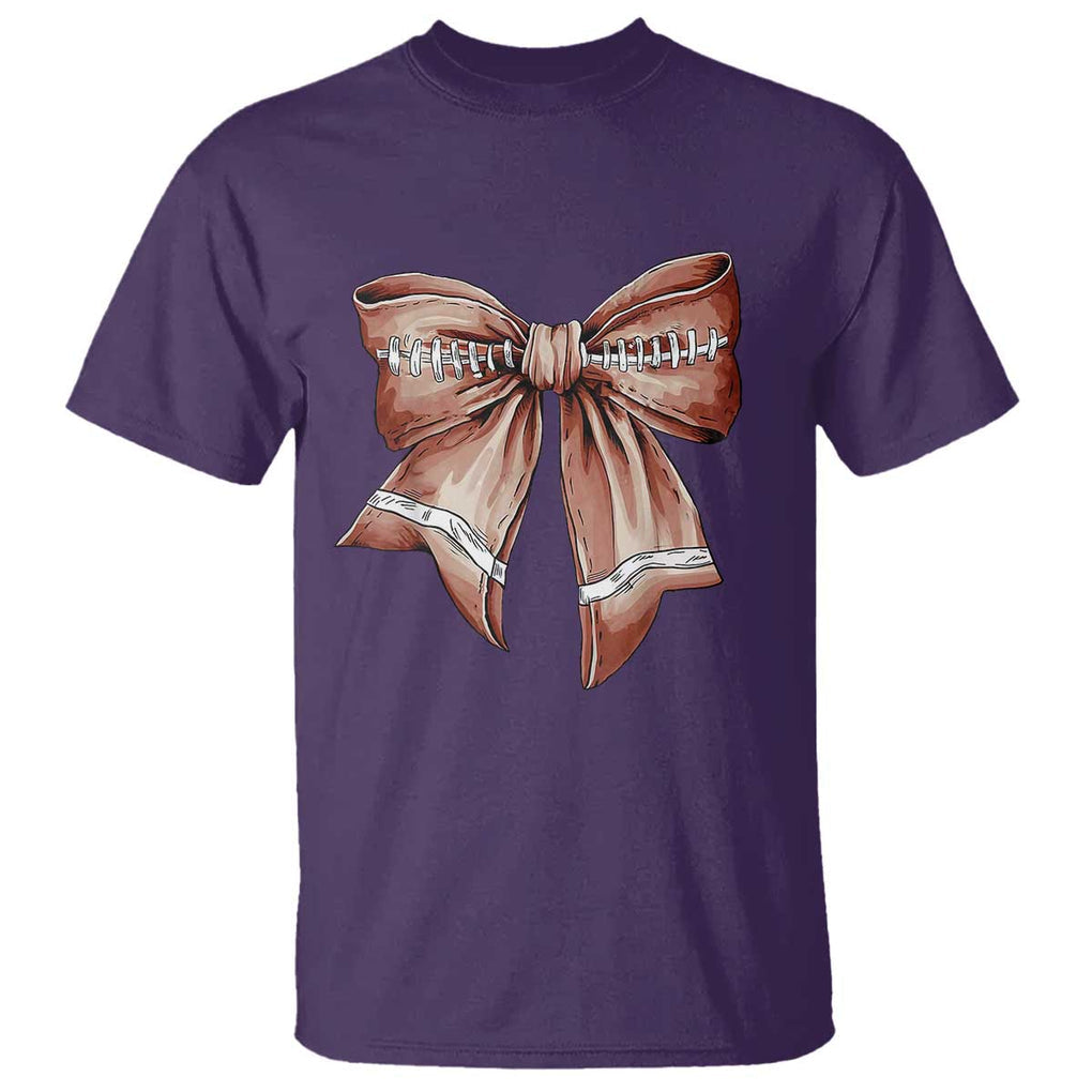 Coquette Bow Pumpkin American Football T Shirt Retro Thanksgiving Autumn Vibe TS02 Purple Print Your Wear