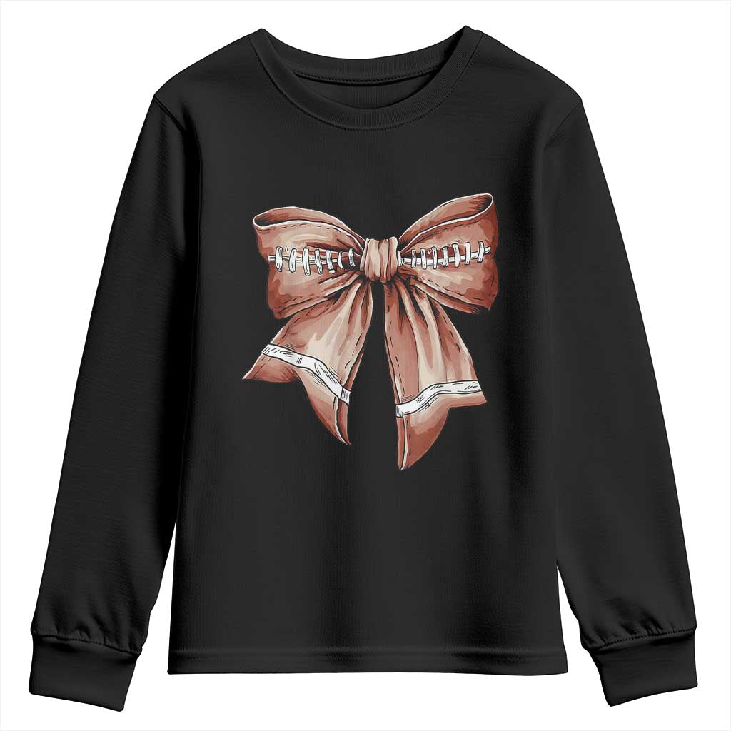 Coquette Bow Pumpkin American Football Youth Sweatshirt Retro Thanksgiving Autumn Vibe TS02 Black Print Your Wear