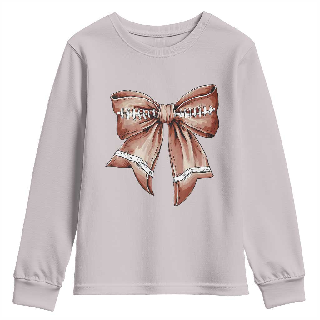 Coquette Bow Pumpkin American Football Youth Sweatshirt Retro Thanksgiving Autumn Vibe TS02 Ice Gray Print Your Wear