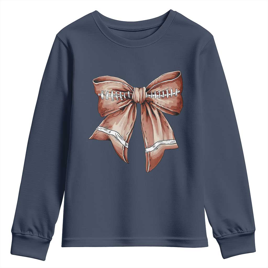 Coquette Bow Pumpkin American Football Youth Sweatshirt Retro Thanksgiving Autumn Vibe TS02 Navy Print Your Wear