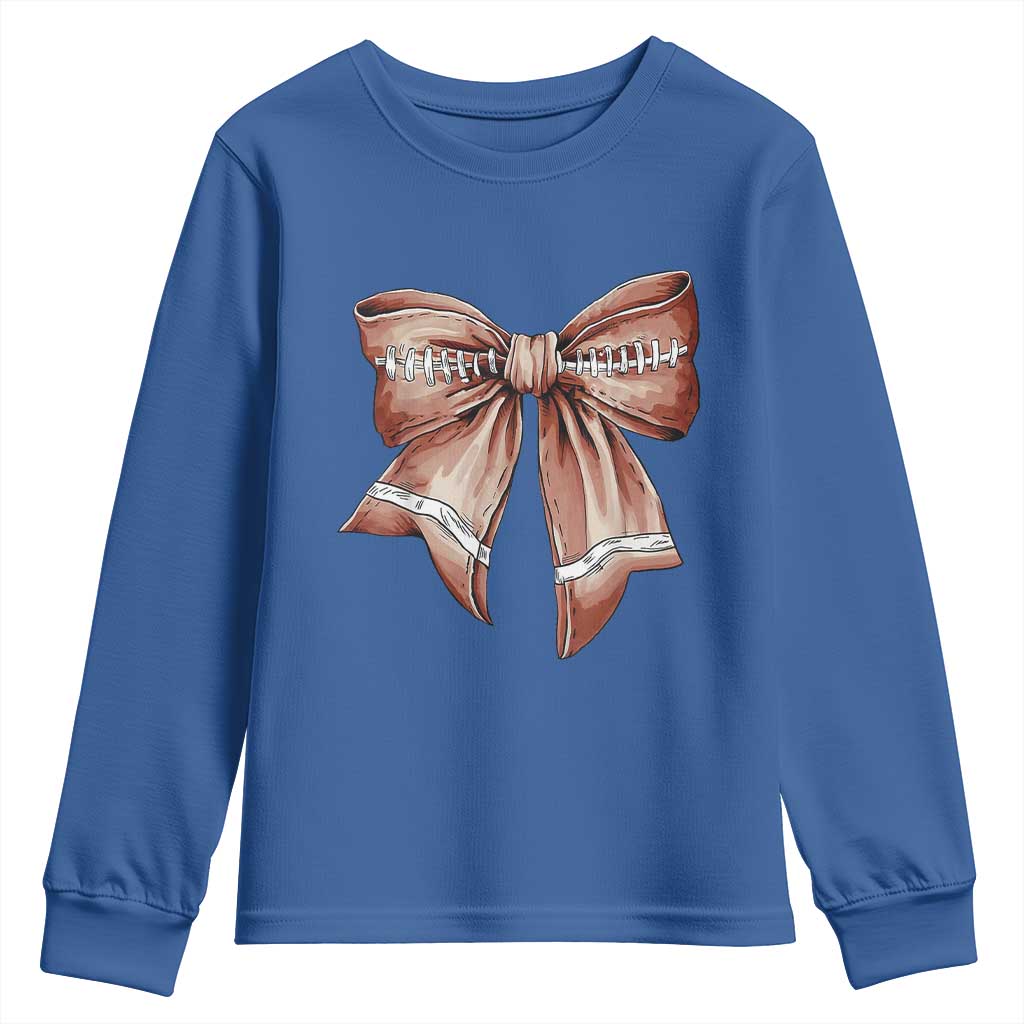 Coquette Bow Pumpkin American Football Youth Sweatshirt Retro Thanksgiving Autumn Vibe TS02 Royal Blue Print Your Wear