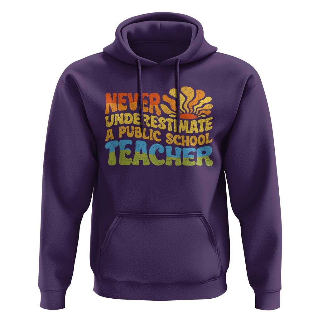 Never Underestimate A Public School Teacher Hoodie Tim Walz 2024 Saying Public Education TS02 Purple Print Your Wear