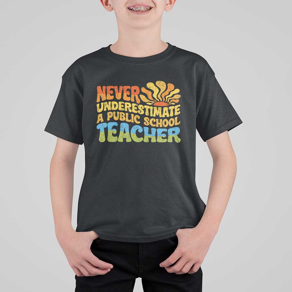 Never Underestimate A Public School Teacher T Shirt For Kid Tim Walz 2024 Saying Public Education TS02 Black Print Your Wear