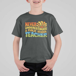 Never Underestimate A Public School Teacher T Shirt For Kid Tim Walz 2024 Saying Public Education TS02 Dark Heather Print Your Wear